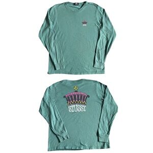 VTG Stussy Men’s Crown Graphic Long Sleeve T Shirt Sz S Green Streetwear 90s Y2K